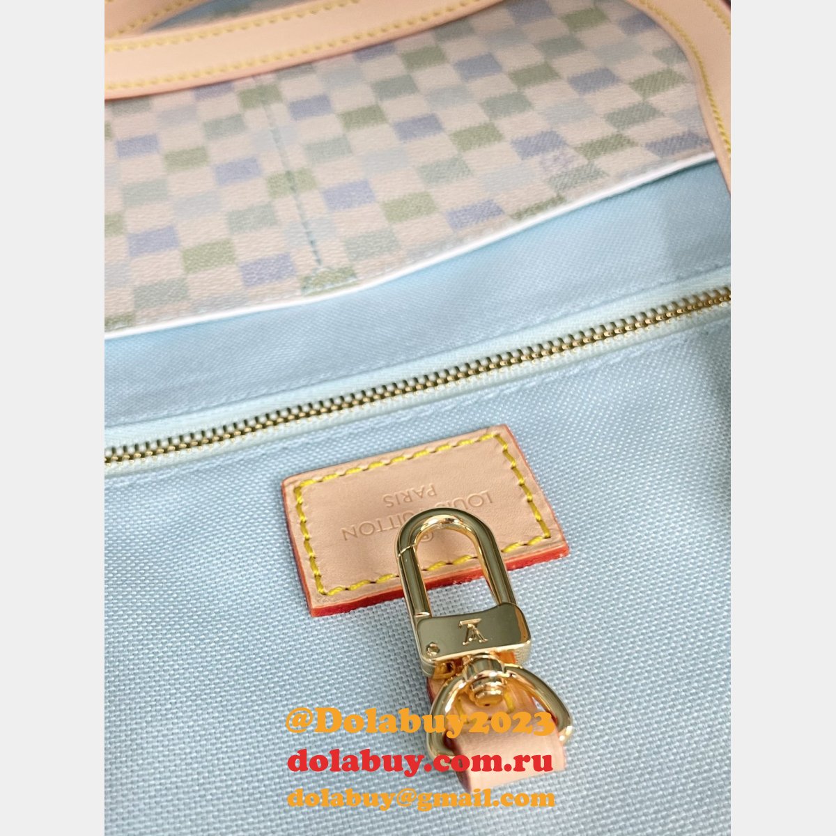 New Louis Vuitton On the Go N40518 Blue Pastel Damier Tote Knockoff Bag