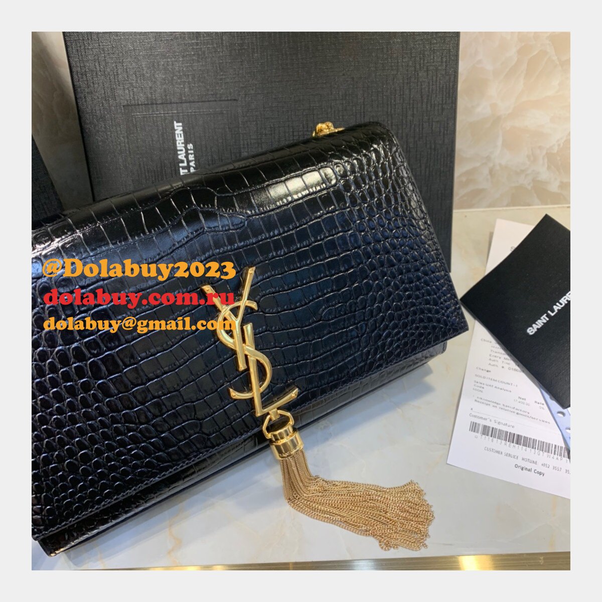 YSL Cheap Saint Laurent Crocodile pattern 24cm Black Bag