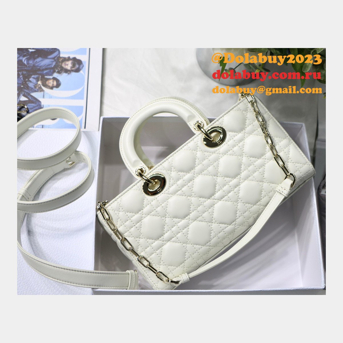 Dior High Quality Replica Black/White Lady Dior Cannage Tech Pouch 26cm