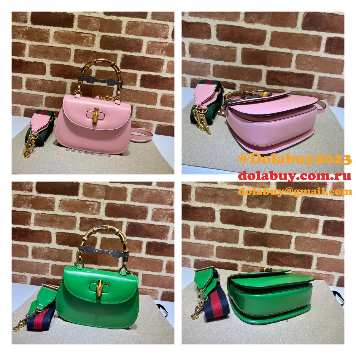 Perfect Gucci Copy 675797 Small top handle pink/green bag with Bamboo