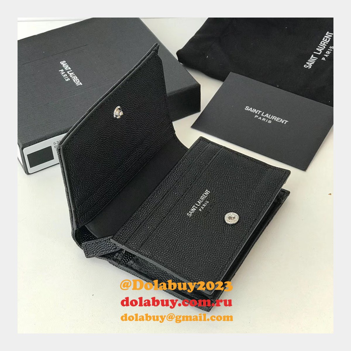 Fake YSL Saint Laurent Short MONOGRAM 459738 Black Wallet