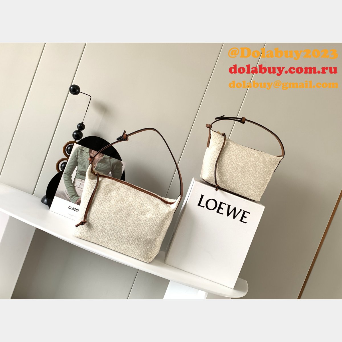 Luxury Cubi bag in Anagram jacquard and calfskin 21cm/35CM