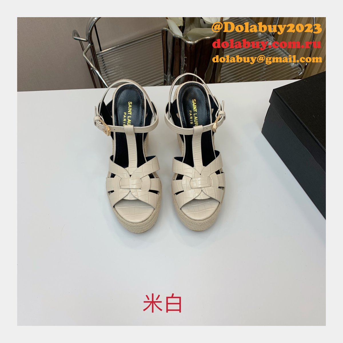 Saint Laurent Replica Espadrille Platform Wedge Sandals Heel Shoes