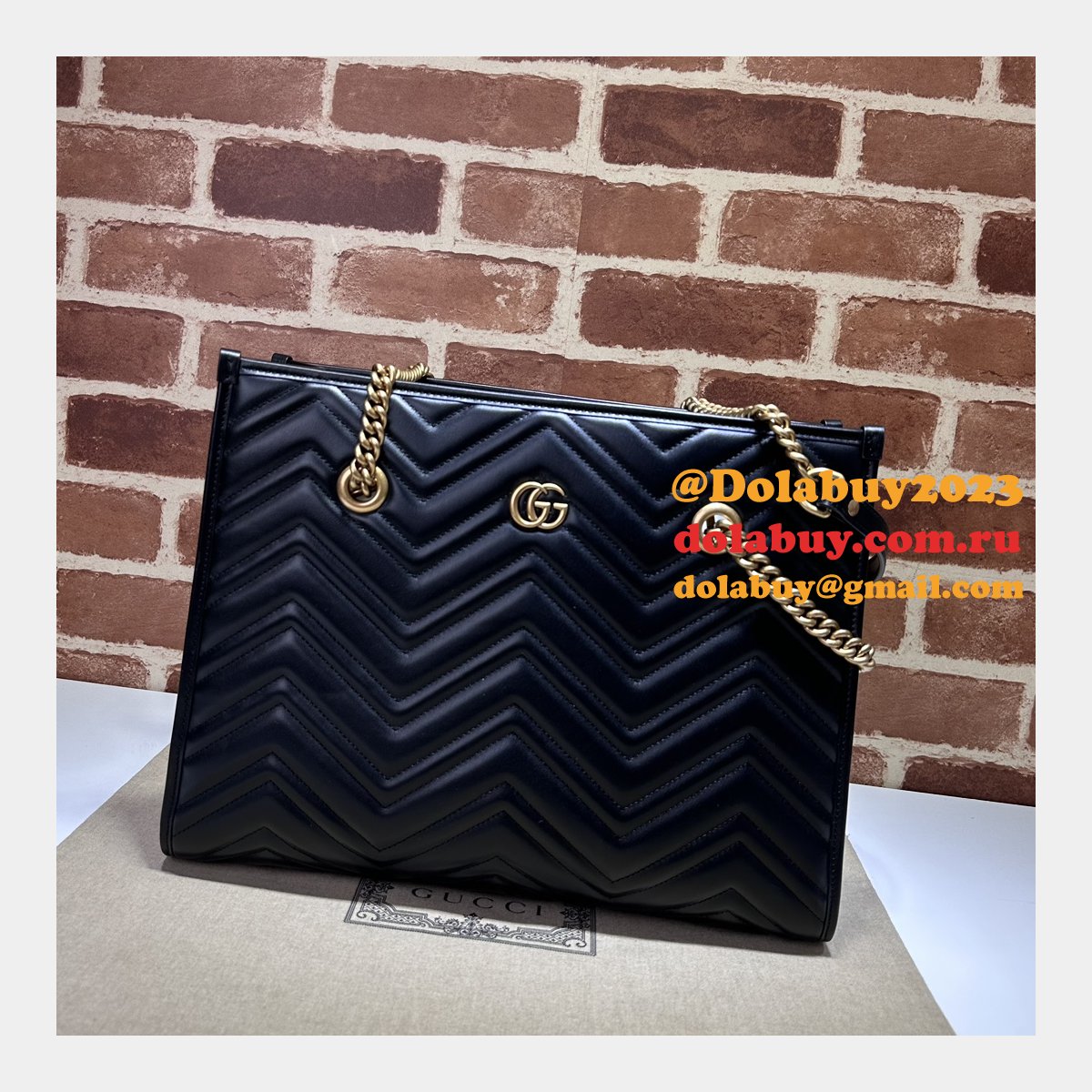 tote gg marmont white/black 779724 G*u*i replica bag