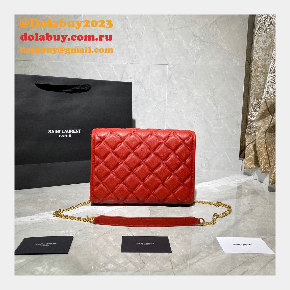 Replicas Saint Laurent Becky Large chain bag in quilted lambskin