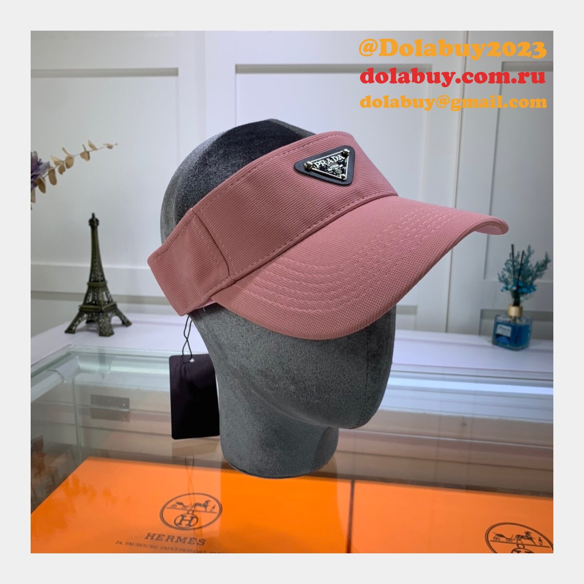 Wholesale Prada Metal triangle logo Empty top hat