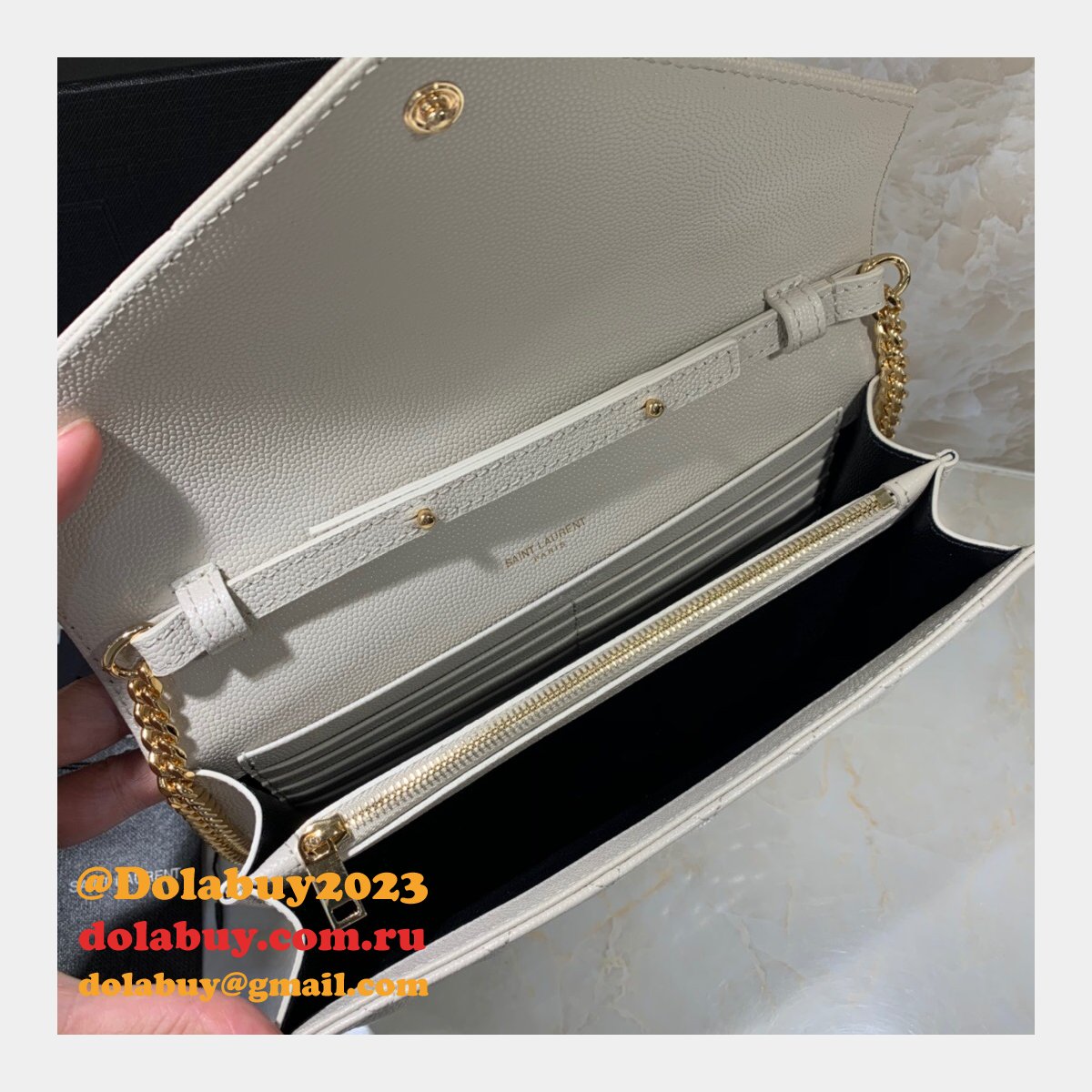 YSL Replica Saint Laurent Envelope Wallet on Chain WOC 620280 White Bag