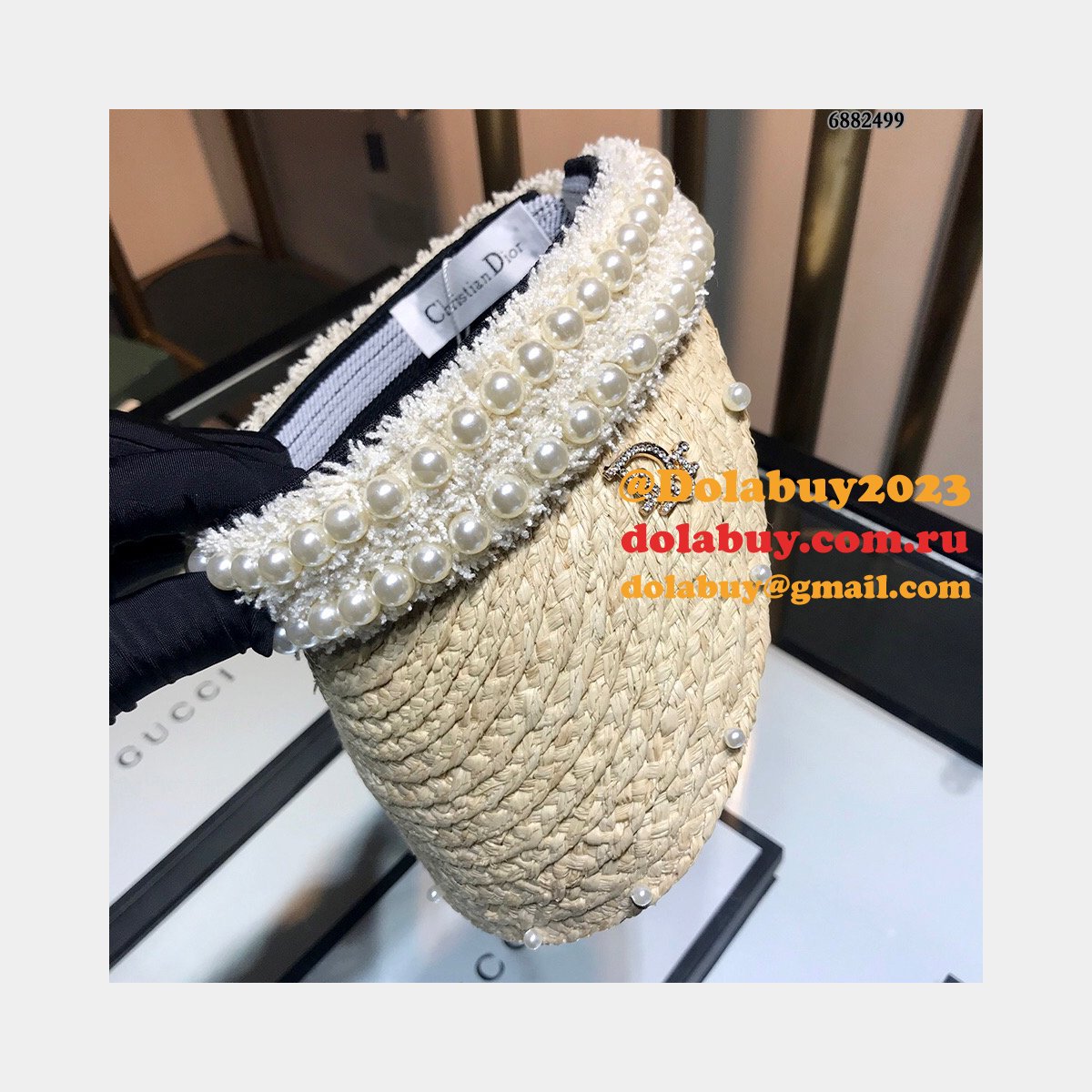 Best Christian Dior Natural raffia splicing sun Empty top hat