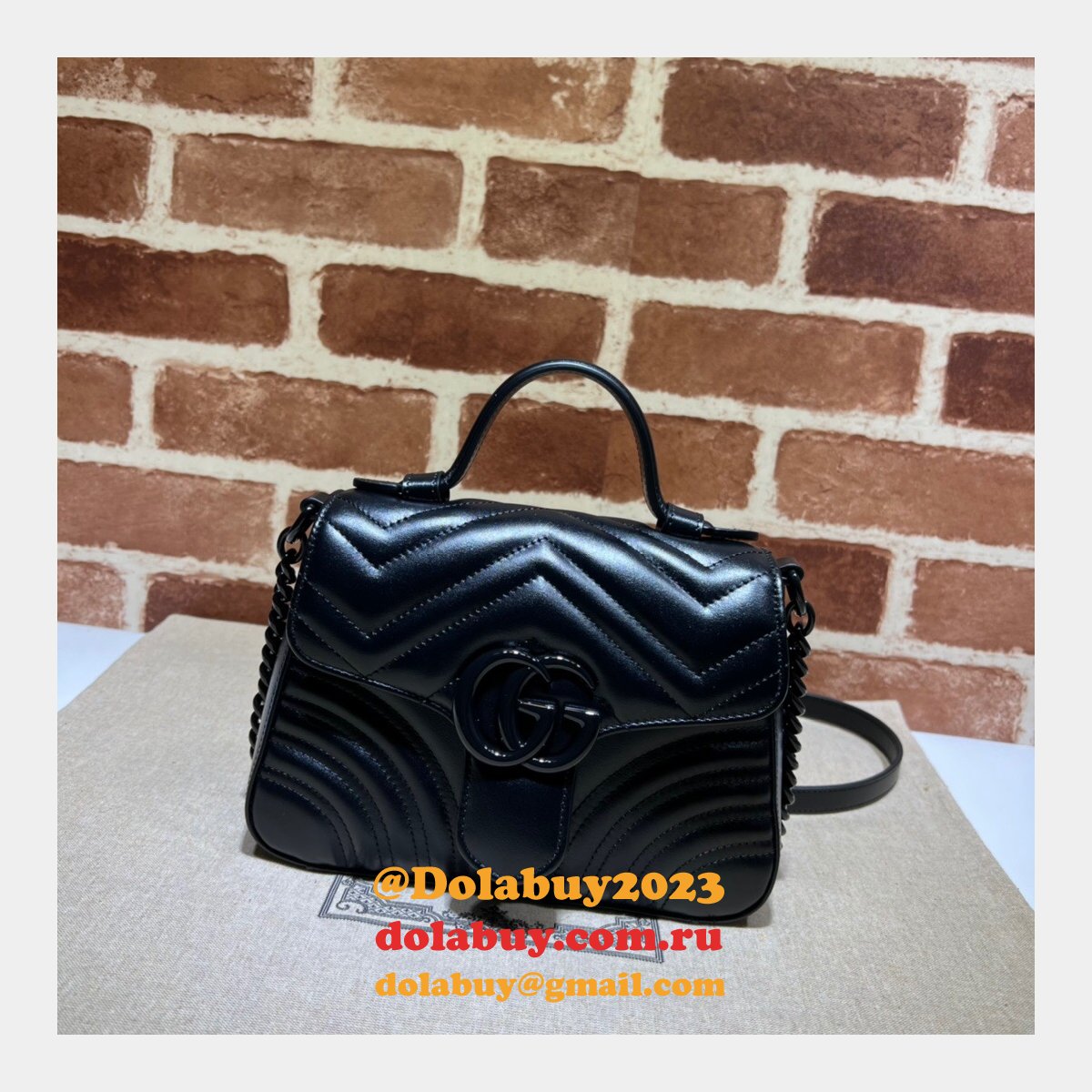 G*u*i knockoff gg marmont 702563 top handle bag in black leather