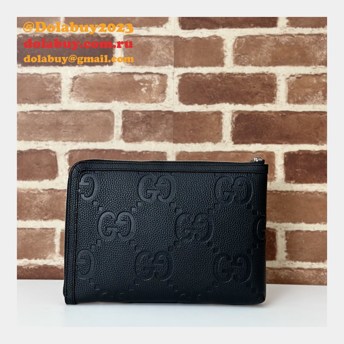 replicas G*u*i 794085 jumbo gg pouches travel document case mens black bag