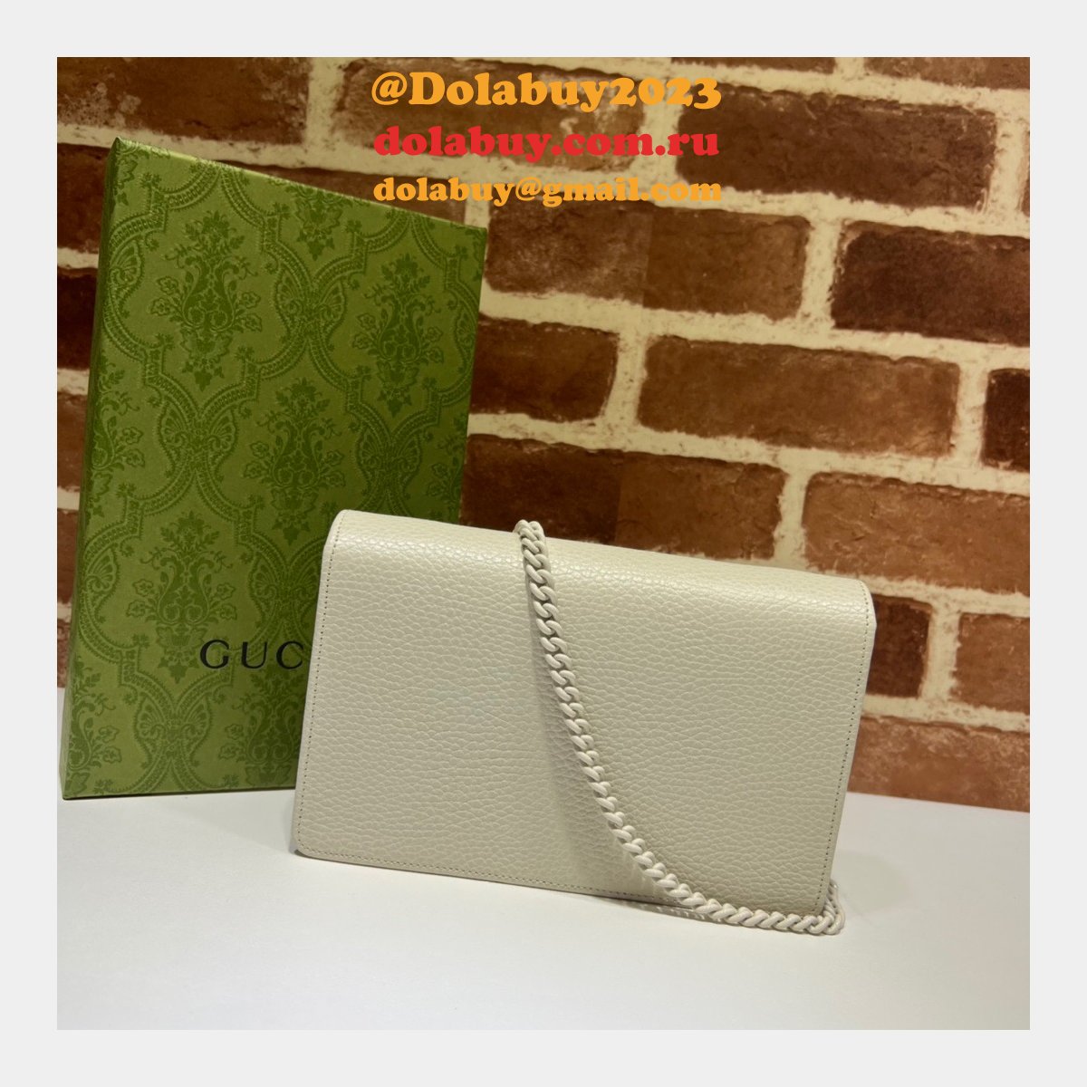 Top Luxury GG Gucci Replicas 497985 Marmont leather mini Chain Wallets bag