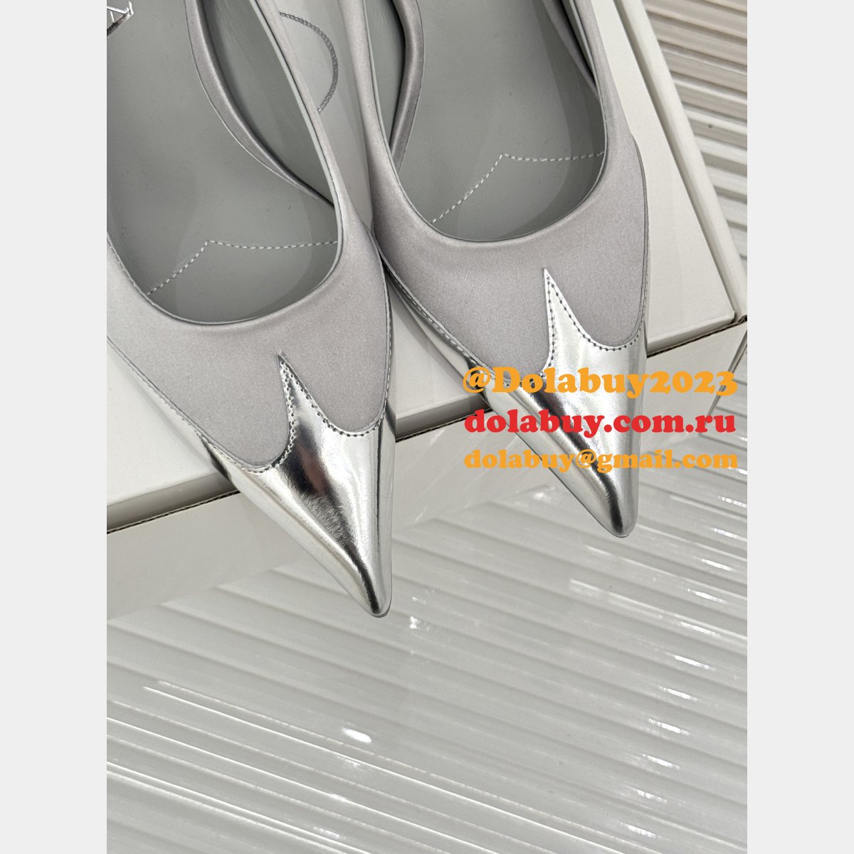 7 Star Prada Satin And Metallic Leather Pumps