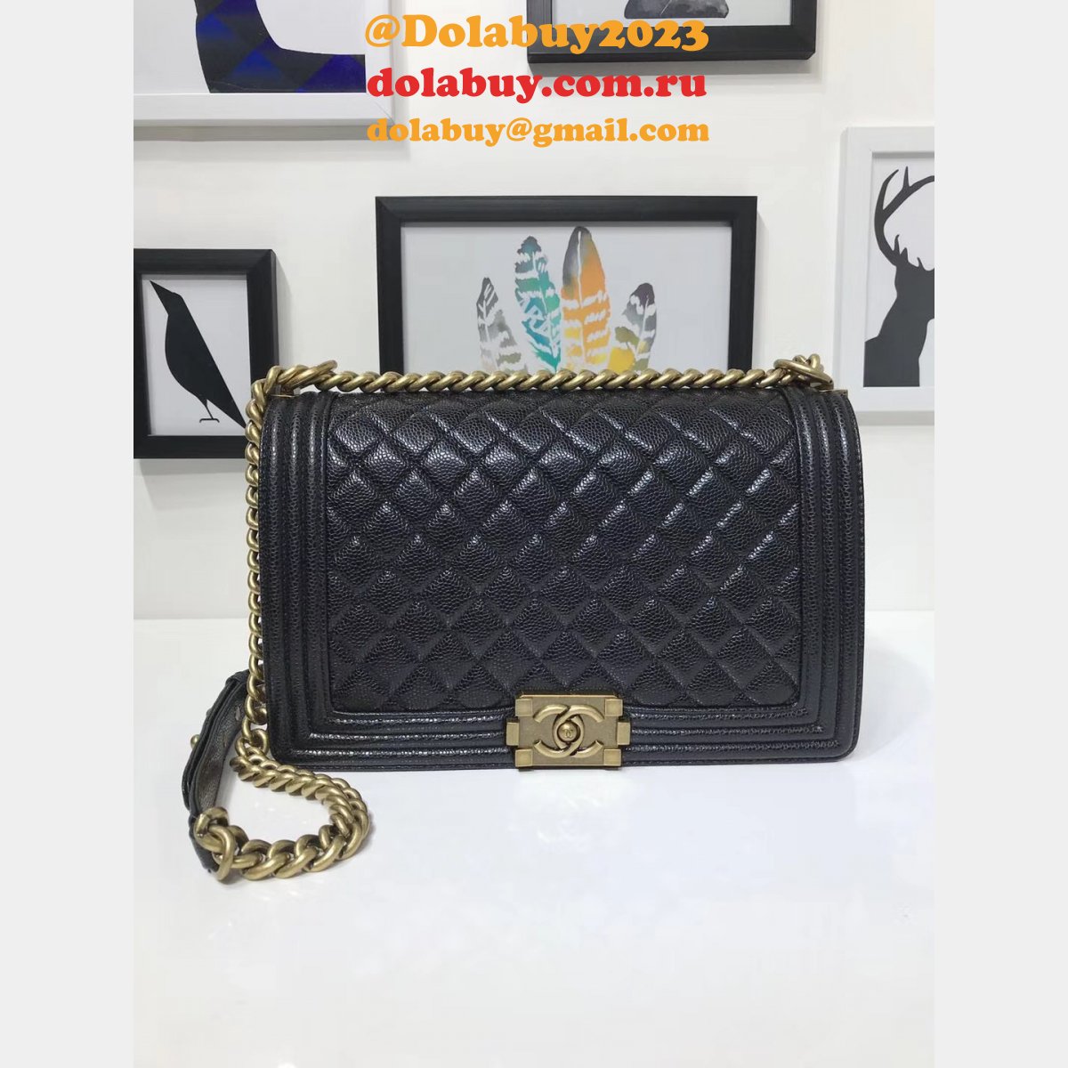 Top Quality CC Le Boy Cheap Mall Black Bags Caviar 28cm