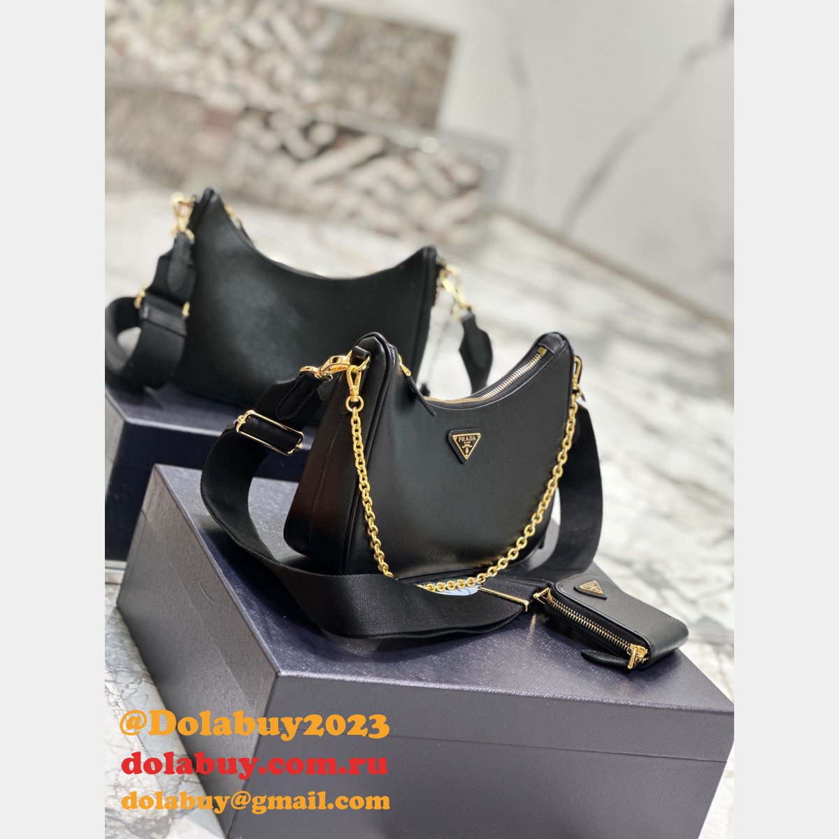1:1 Clone Prada Replica Handbags Outlet Leather Hobo Re-Edition Online
