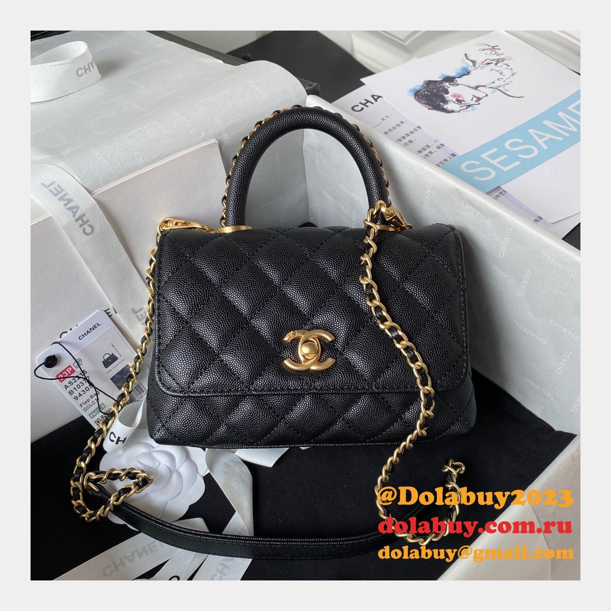 Replica Handle Matelasse 2Way AS2215 Shoulder Bag CAVIAR 19CM