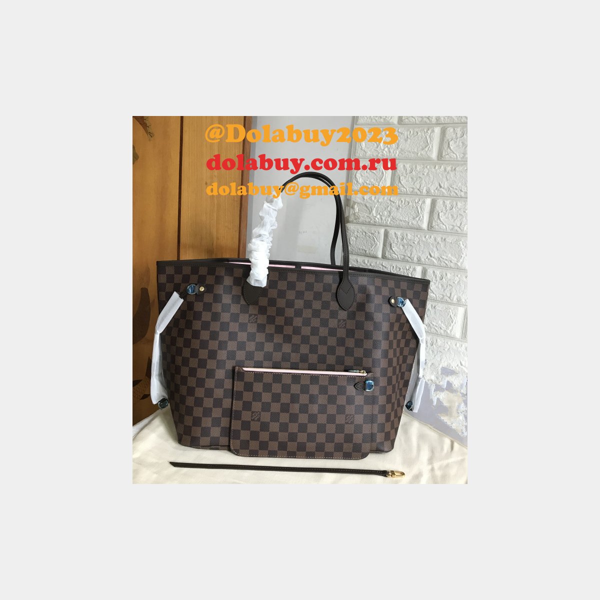 Luxury Louis Vuitton Neverfull M41357 GM Damier Ebene Canvas PINK 40CM