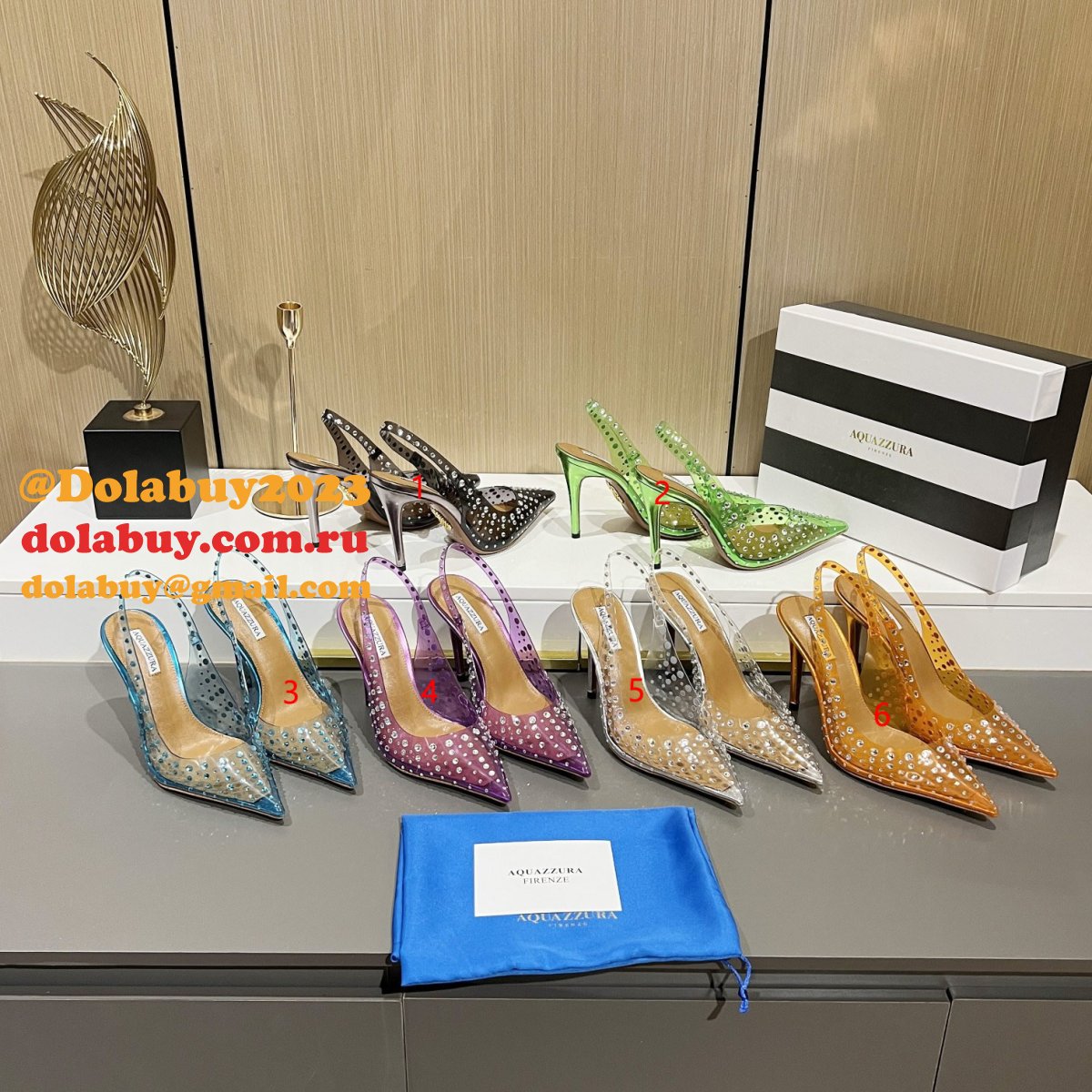 Designer Aquazzura Copy Pointed Toe Rhinestone Sandals Heel Shoes
