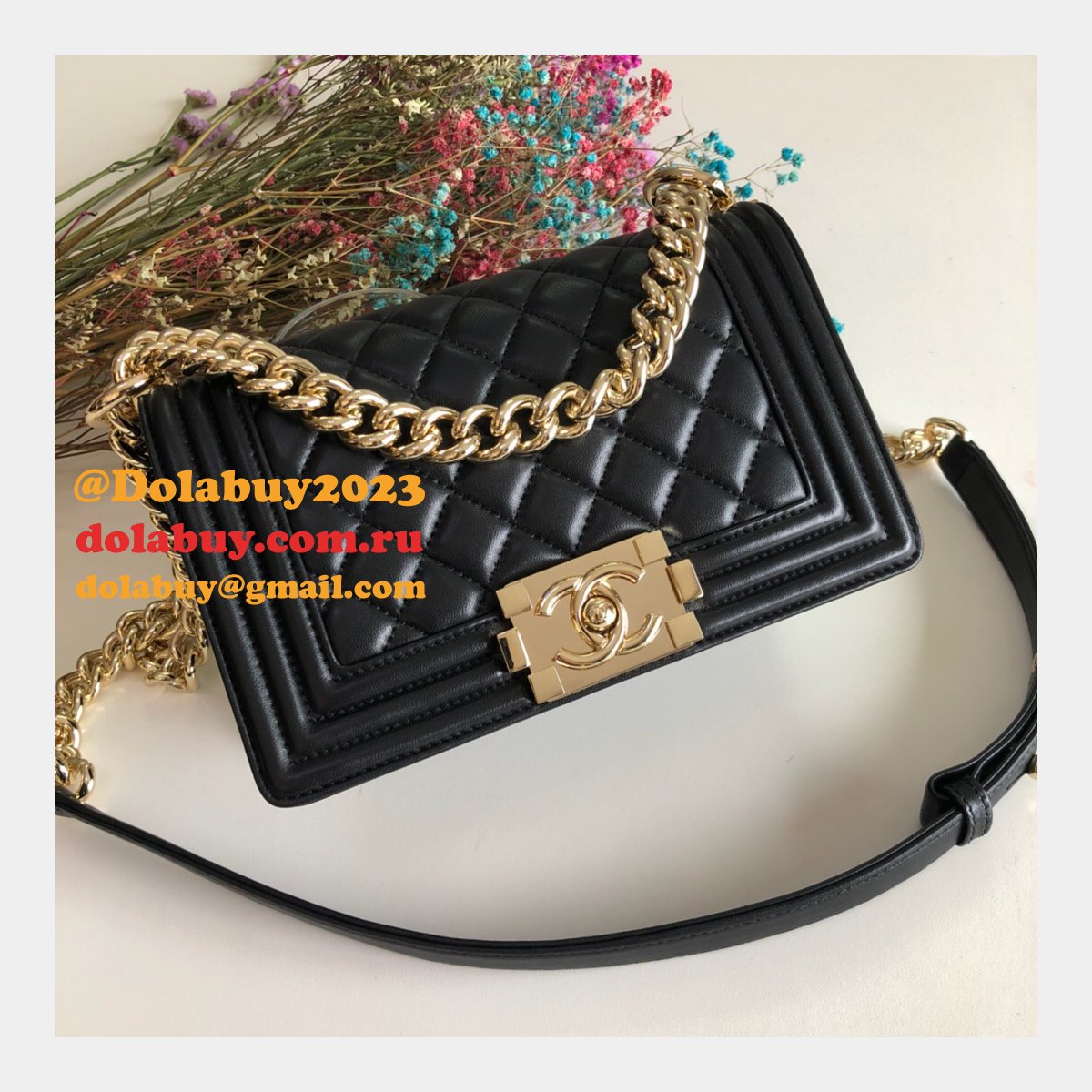 High Quality CC Le Boy Replica Best Black Bags lambksin 20cm