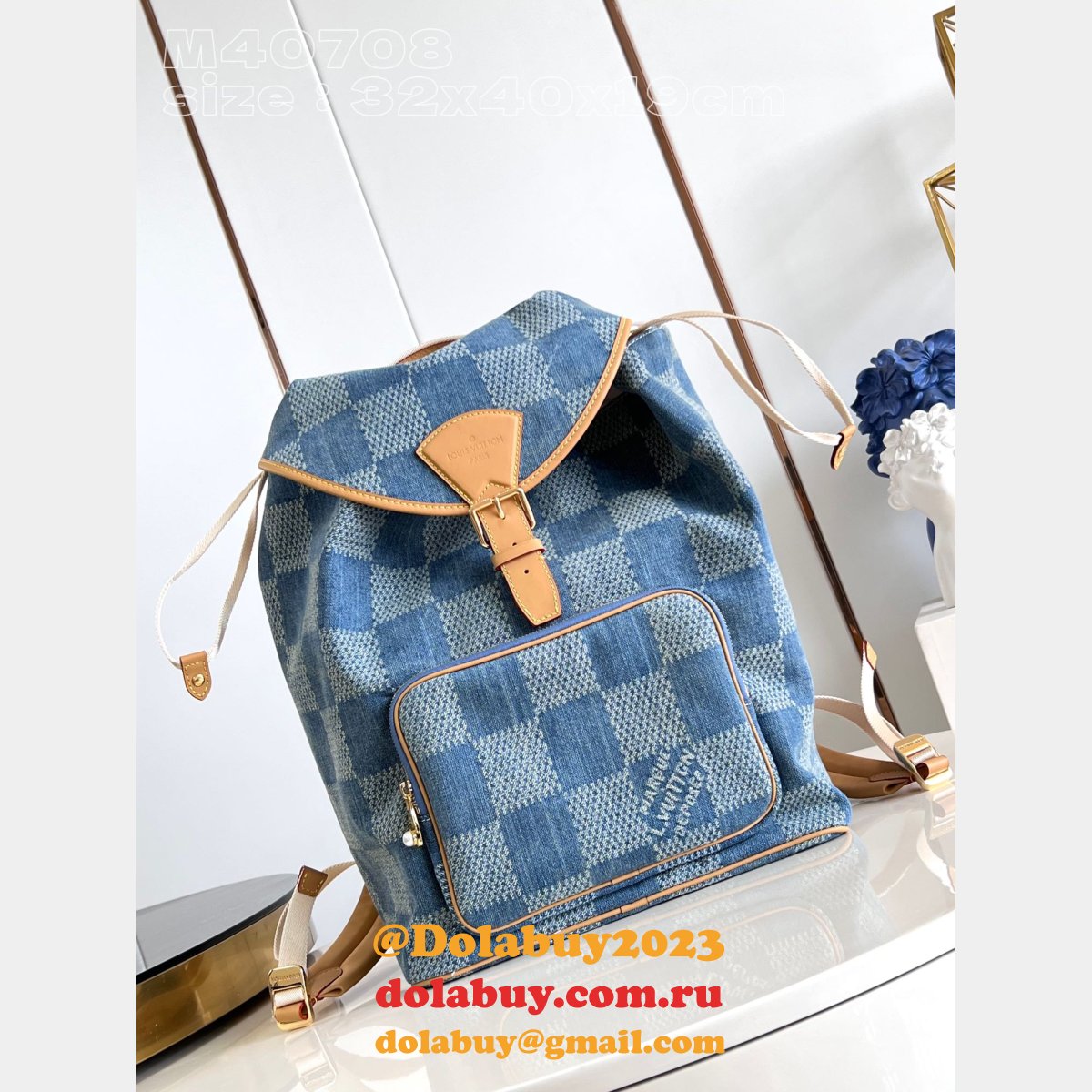 Inspired Montsouris N40708 Backpack Damier Denim Replica Louis Vuitton