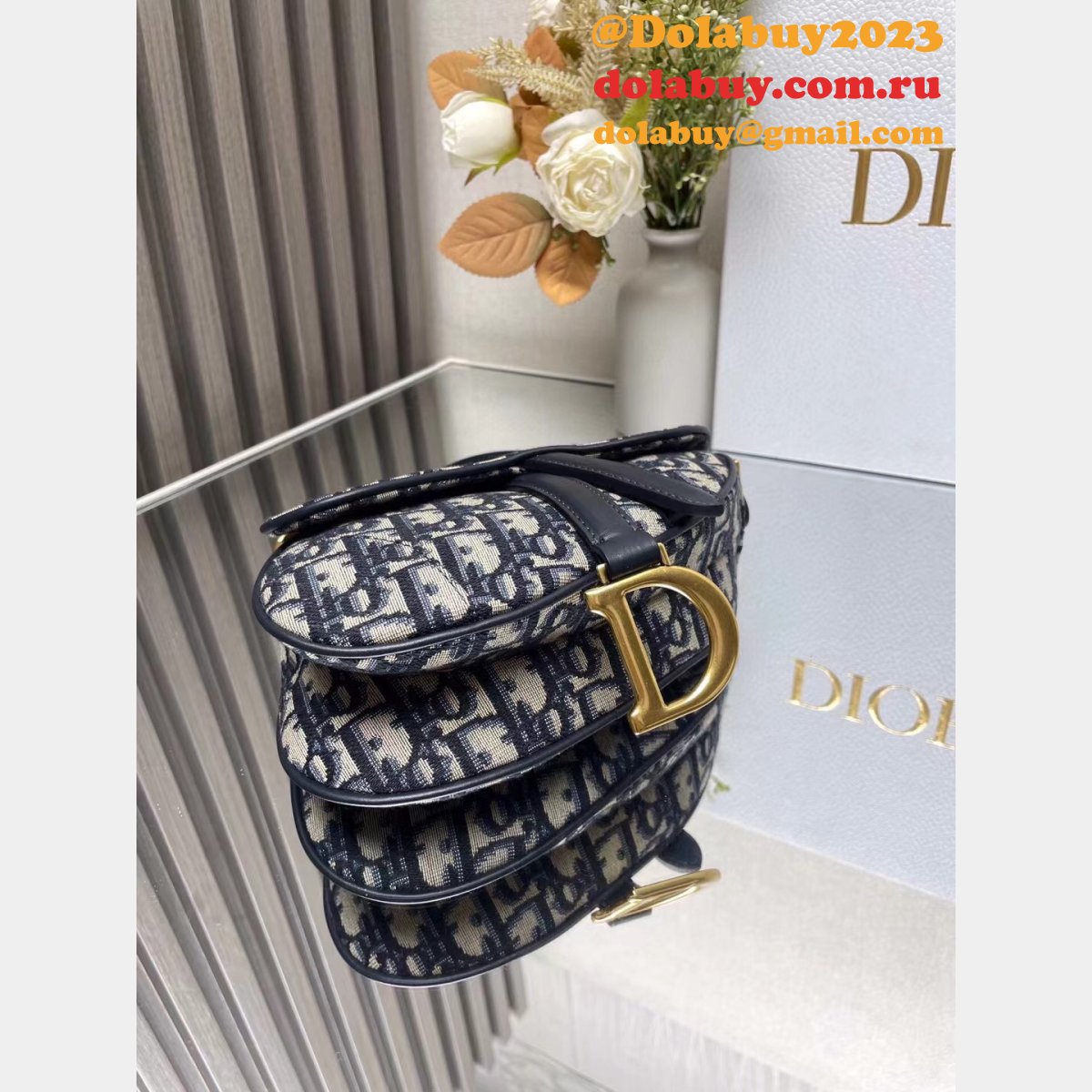 Our Christian Dior Designer Copy Saddle 19.5/25.5Cm Navy Bags