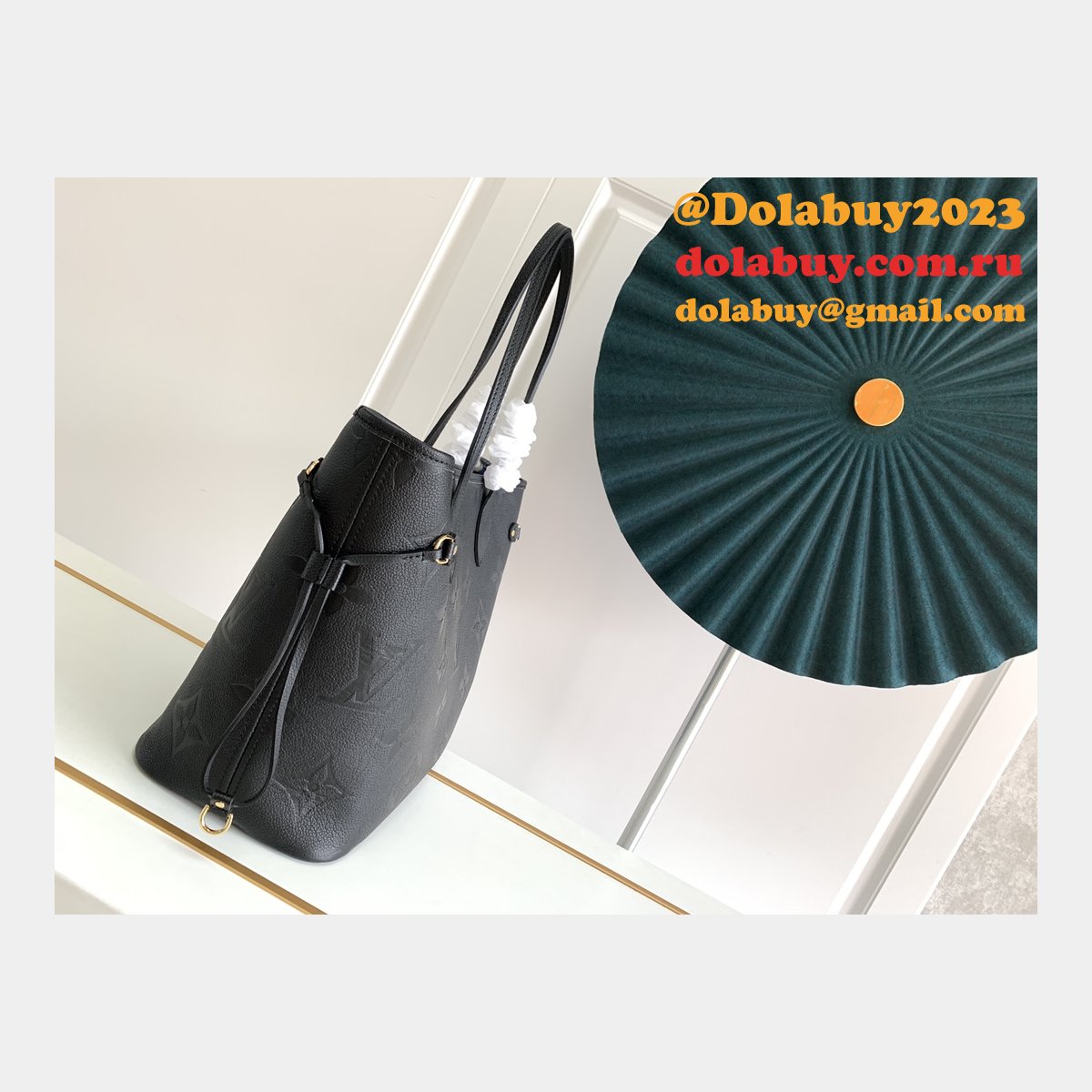 Louis Vuitton M45685 Replica Neverfull MM Monogram Empreinte Leather Black