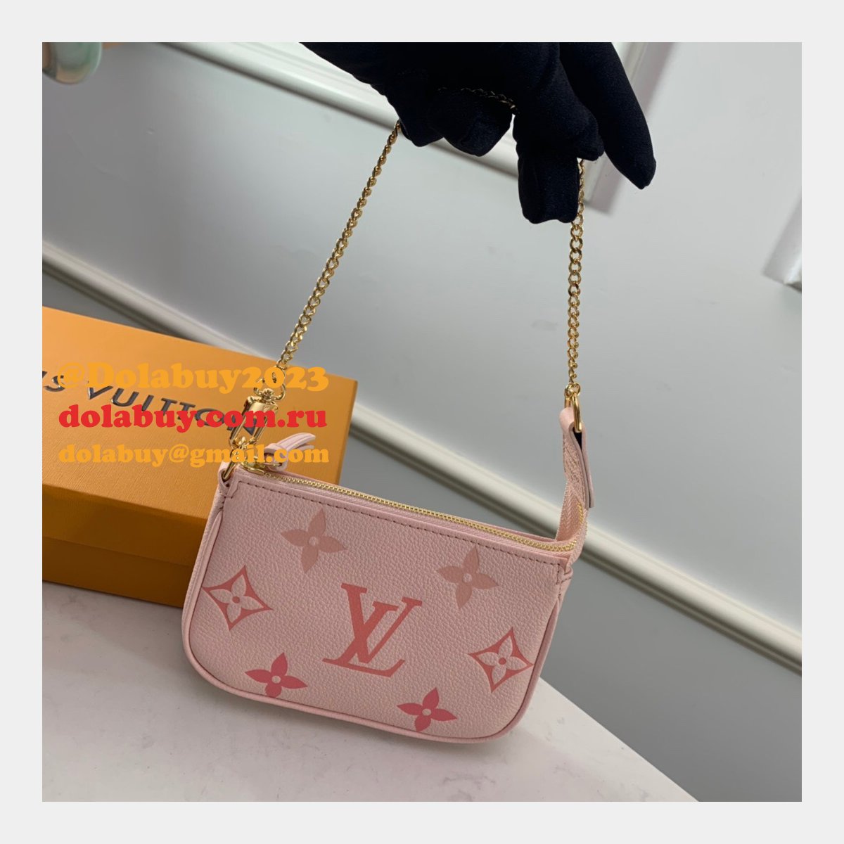 Louis Vuitton Wholesale Mini Pochette Accessoires Monogram Empreinte Leather M80501 Pink