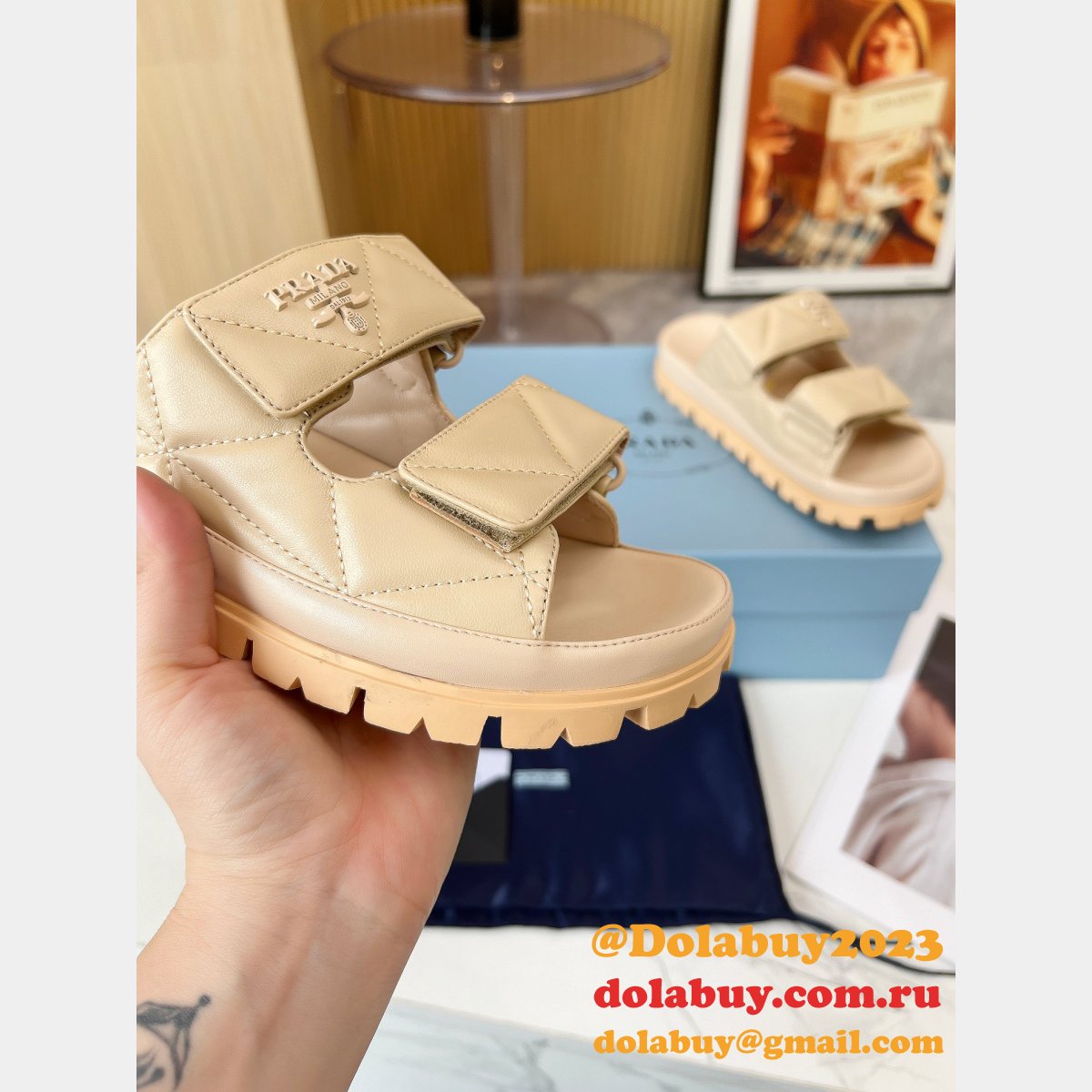 7 Star prada Padded nappa leather sandals