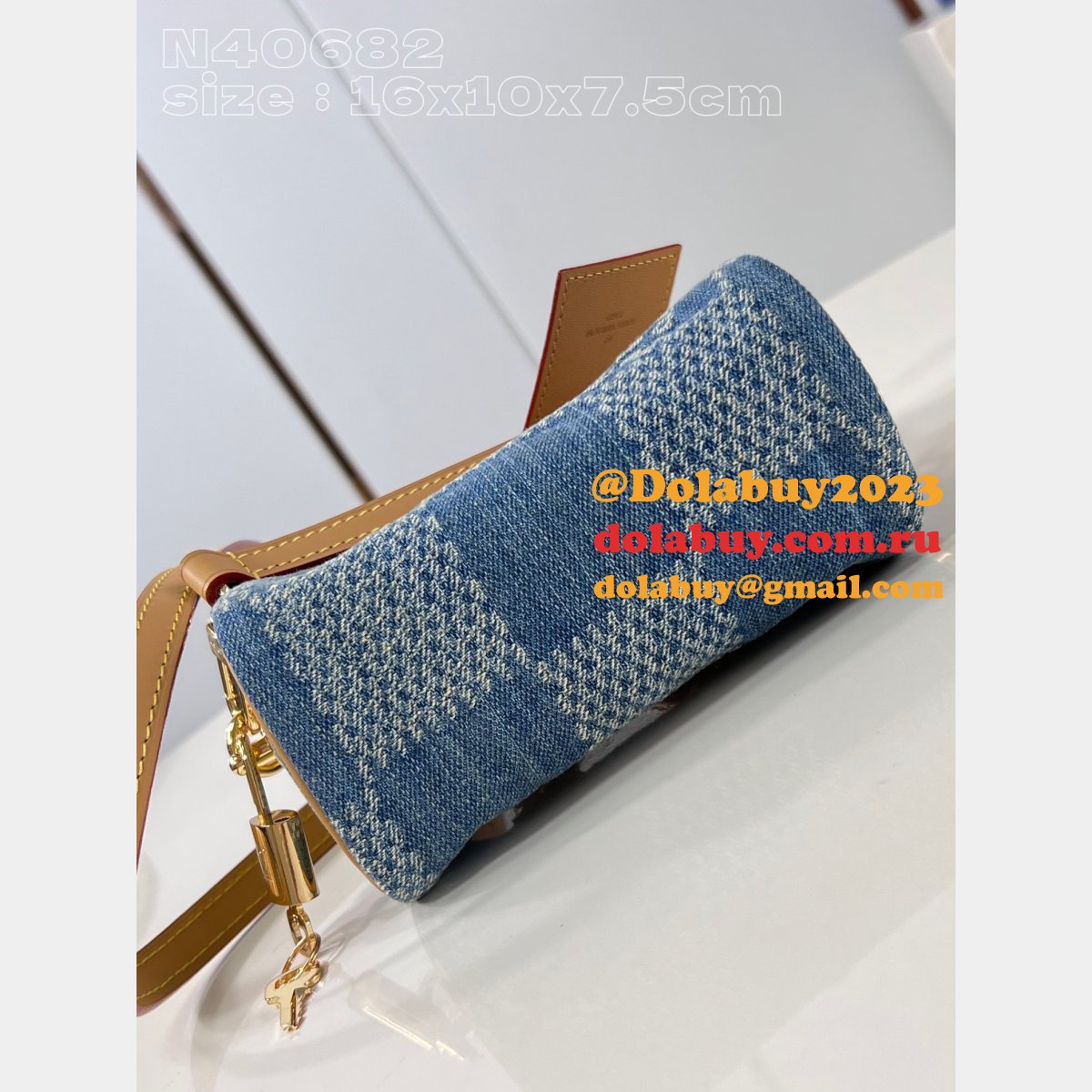 Louis Vuitton Inspired N40682 Nano Speedy Damier Denim 3D Blue Denim