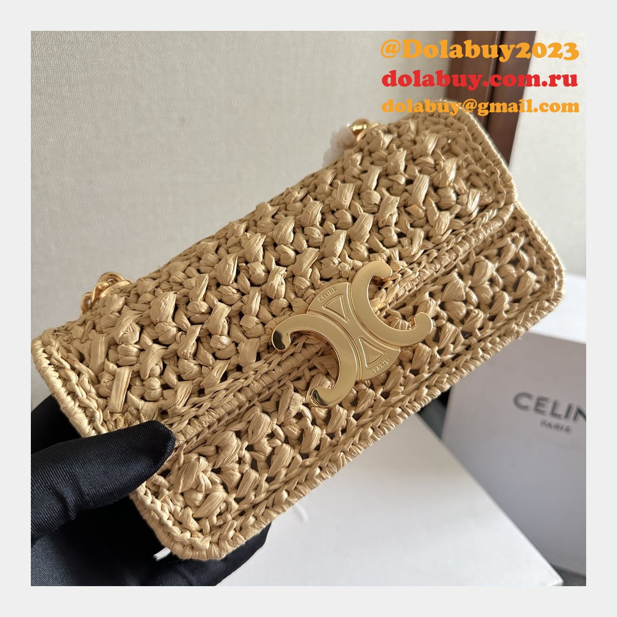 Celine Plein Soleil IN RAFFIA EFFECT TEXTILE SHOULDER BAG