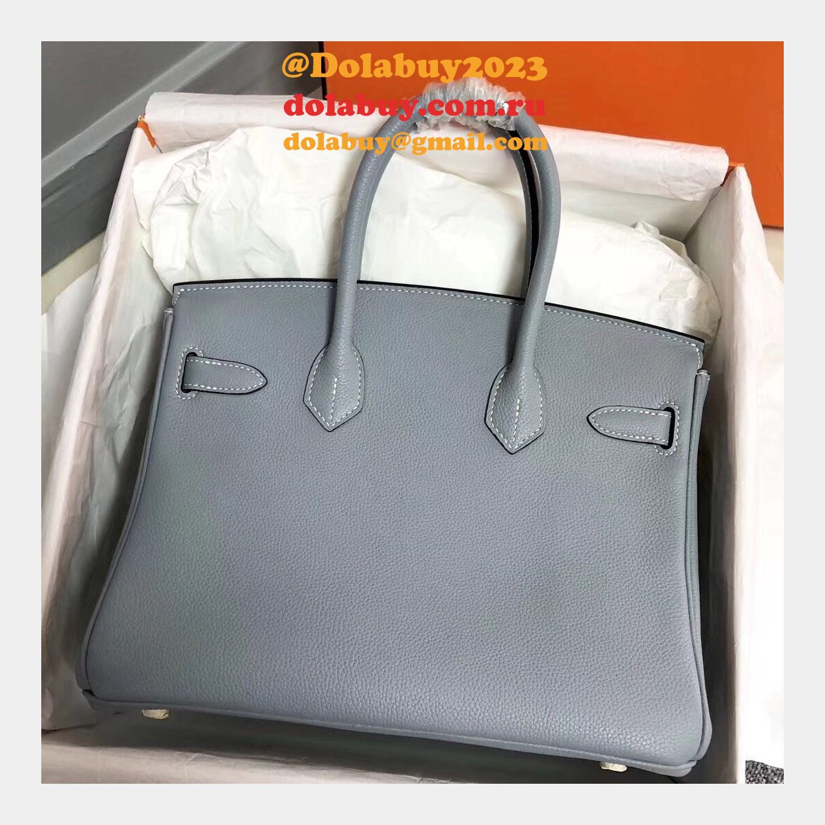 Hermes Birkin 35cm Togo leather Handbags Blue lin