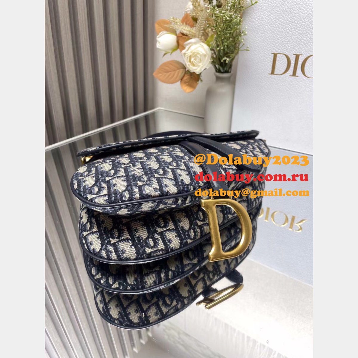 Our Christian Dior Designer Copy Saddle 19.5/25.5Cm Navy Bags
