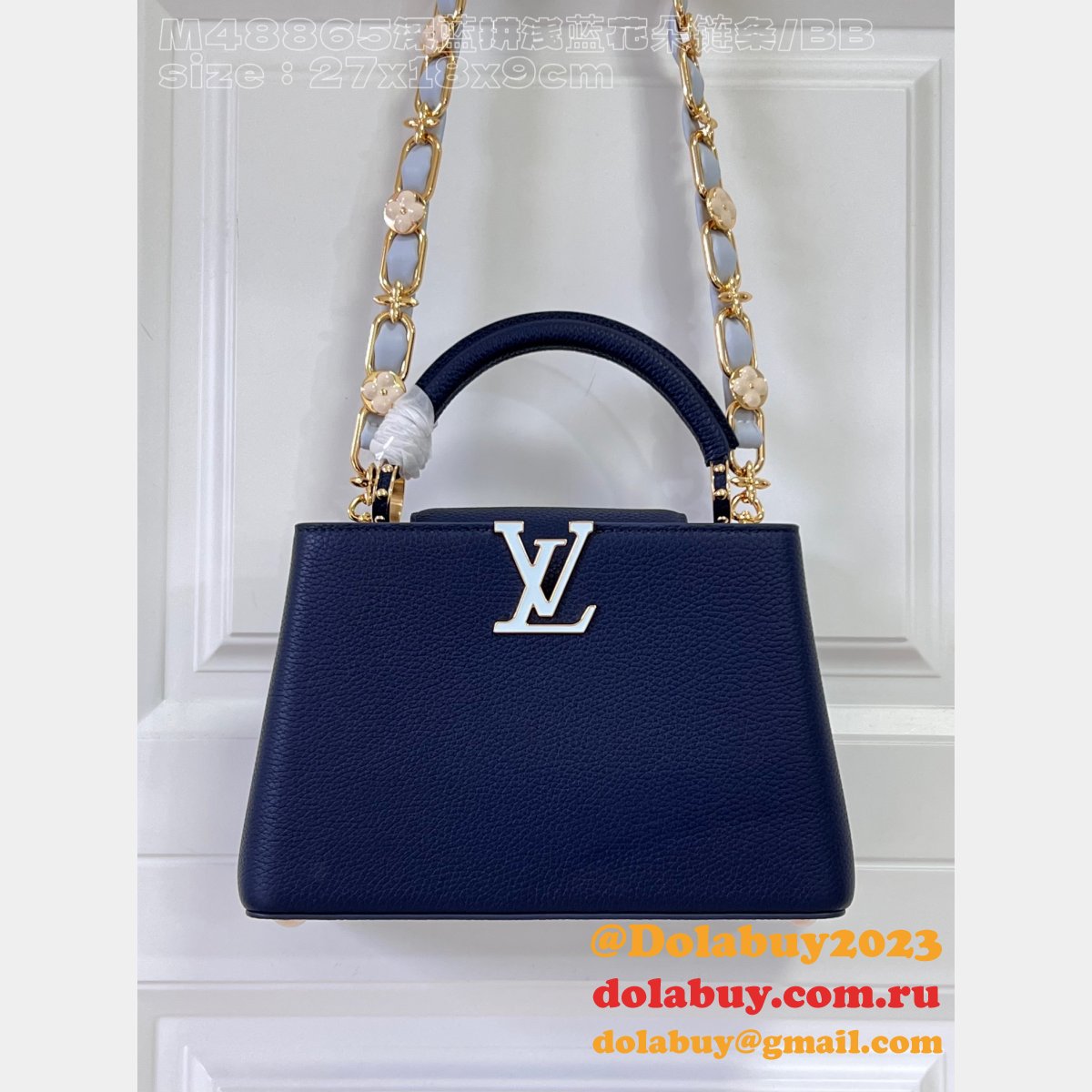 Louis Vuitton M48865 Dark Blue Light Flower Chain Capucines Replica Handbag