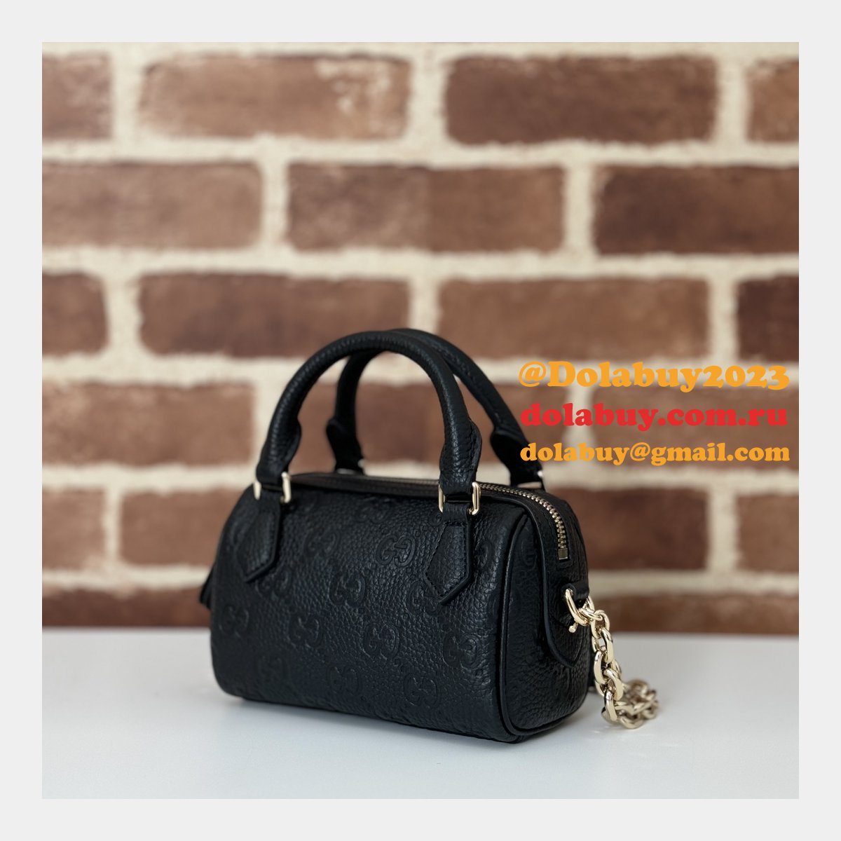 G*u*i duplicate gg emblem super top handle cheap 815256 black bag