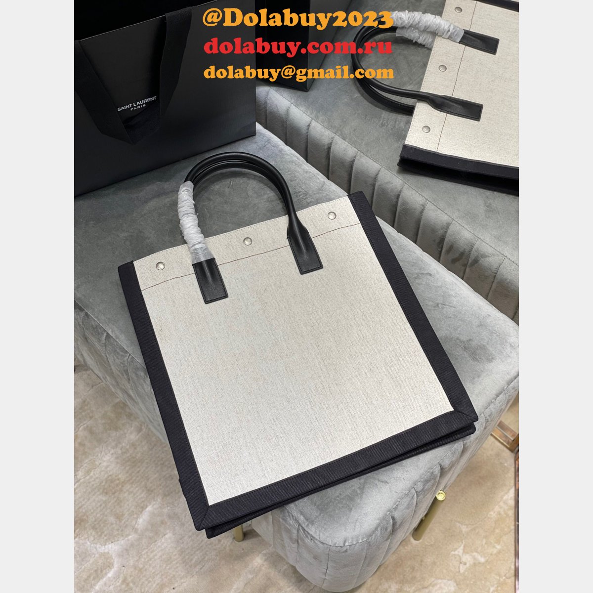 Cheap Replica Saint Laurent Rive Gauche Shopping 631682  Bag In Linen and Cotton