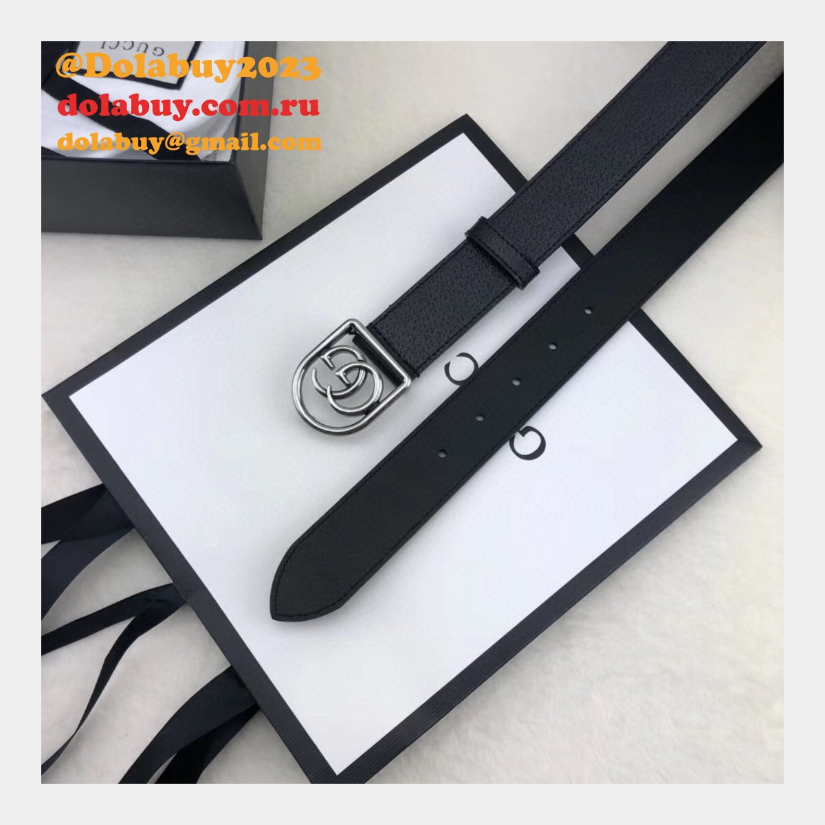 top quality G*u*i double g leather replica belt black