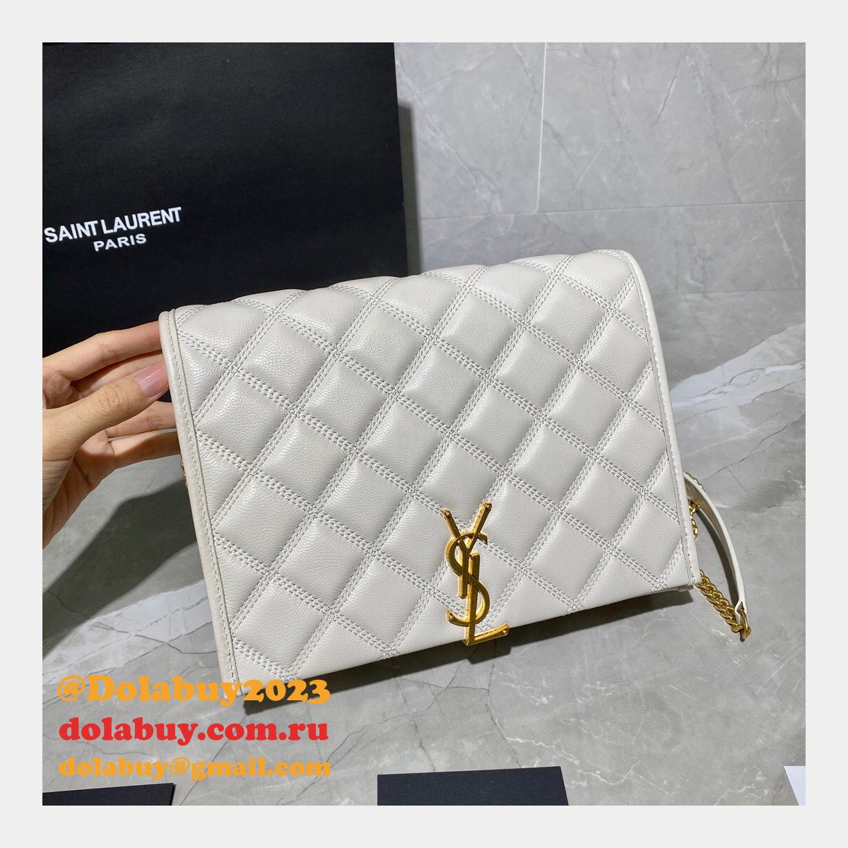 Replicas Saint Laurent Becky Large chain bag in quilted lambskin