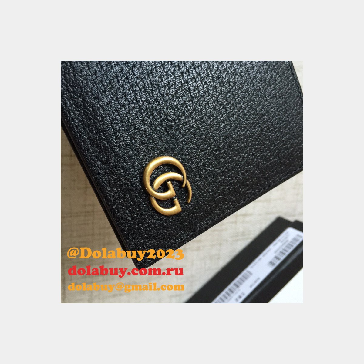 G*u*i fake 428726 china black leather gg marmont large bi-fold wallet