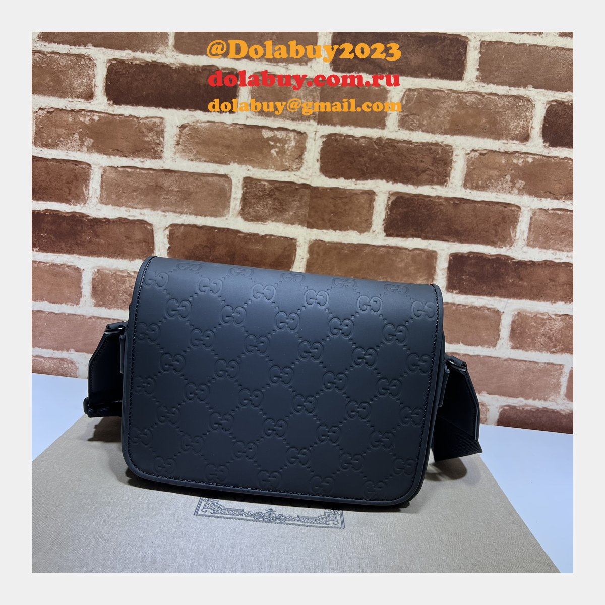 Gucci Fake GG Crossbody Rubber-effect 775097 Black Bag