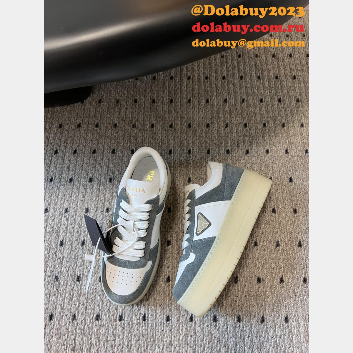 Prada Downtown Bold Nappa Leather And Suede Sneakers