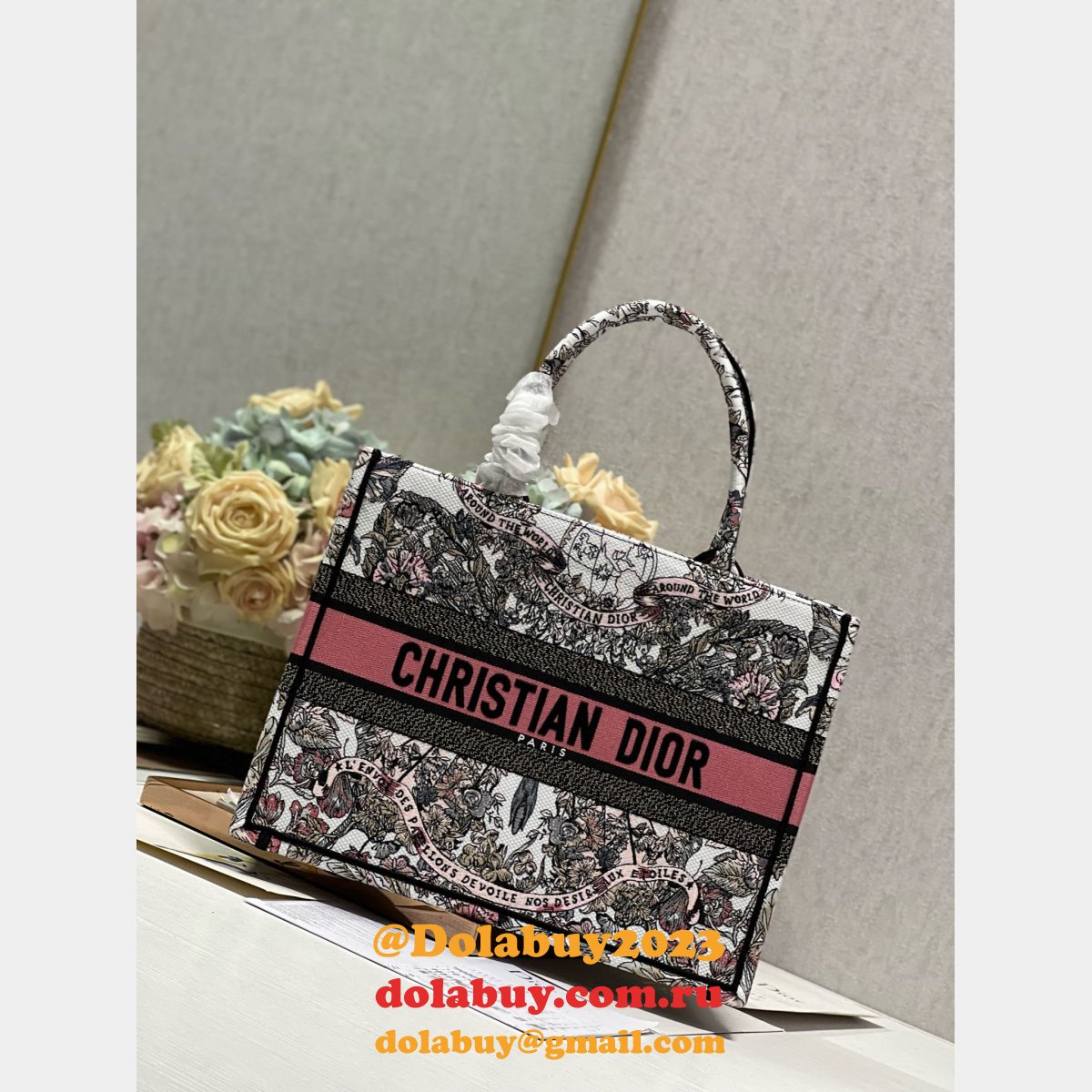 Christian Dior Buy Replica Book Tote Bayadere D-Stripes Pink