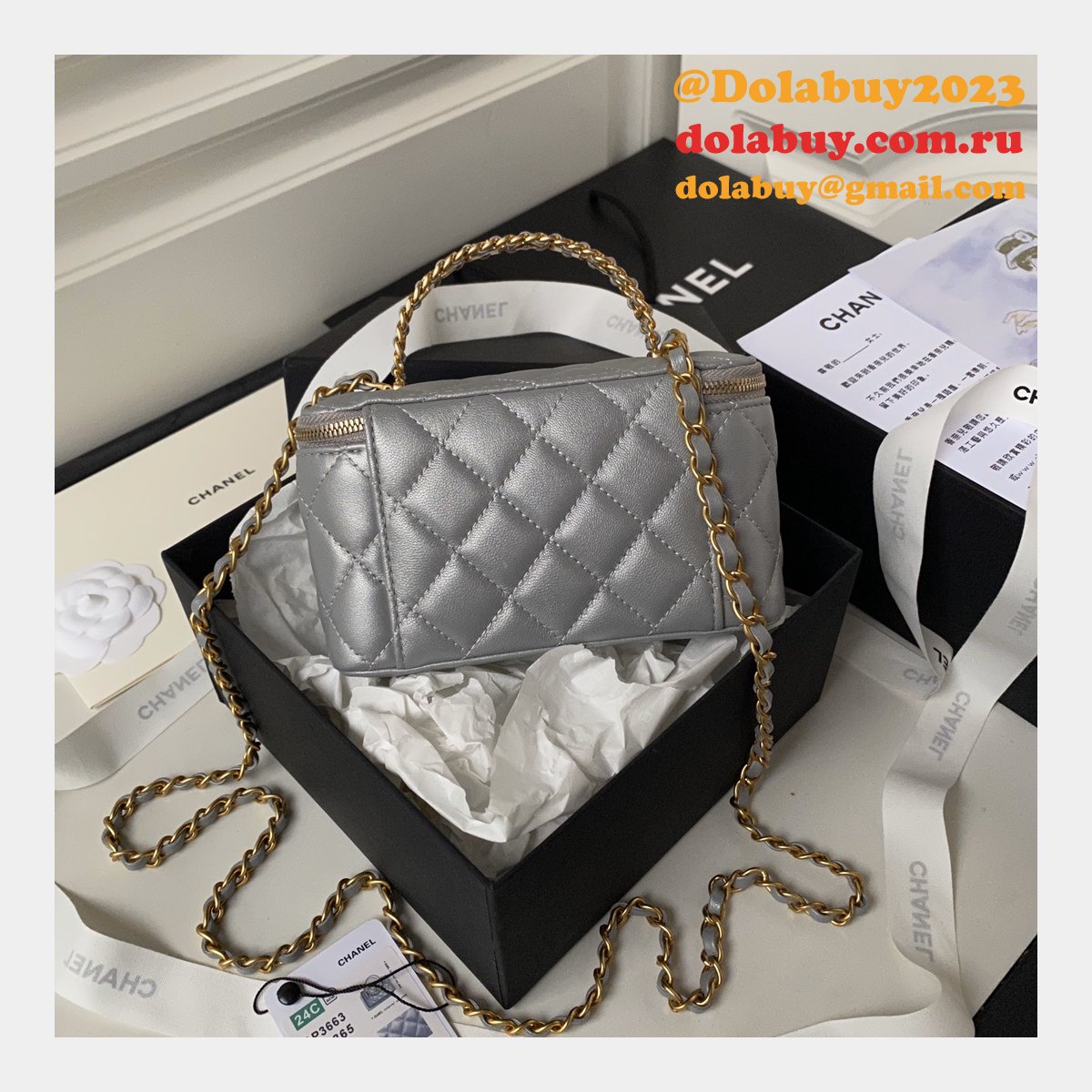 Knockoff Casual Style Vanity AP3663 2Way Chain Plain Party Bags