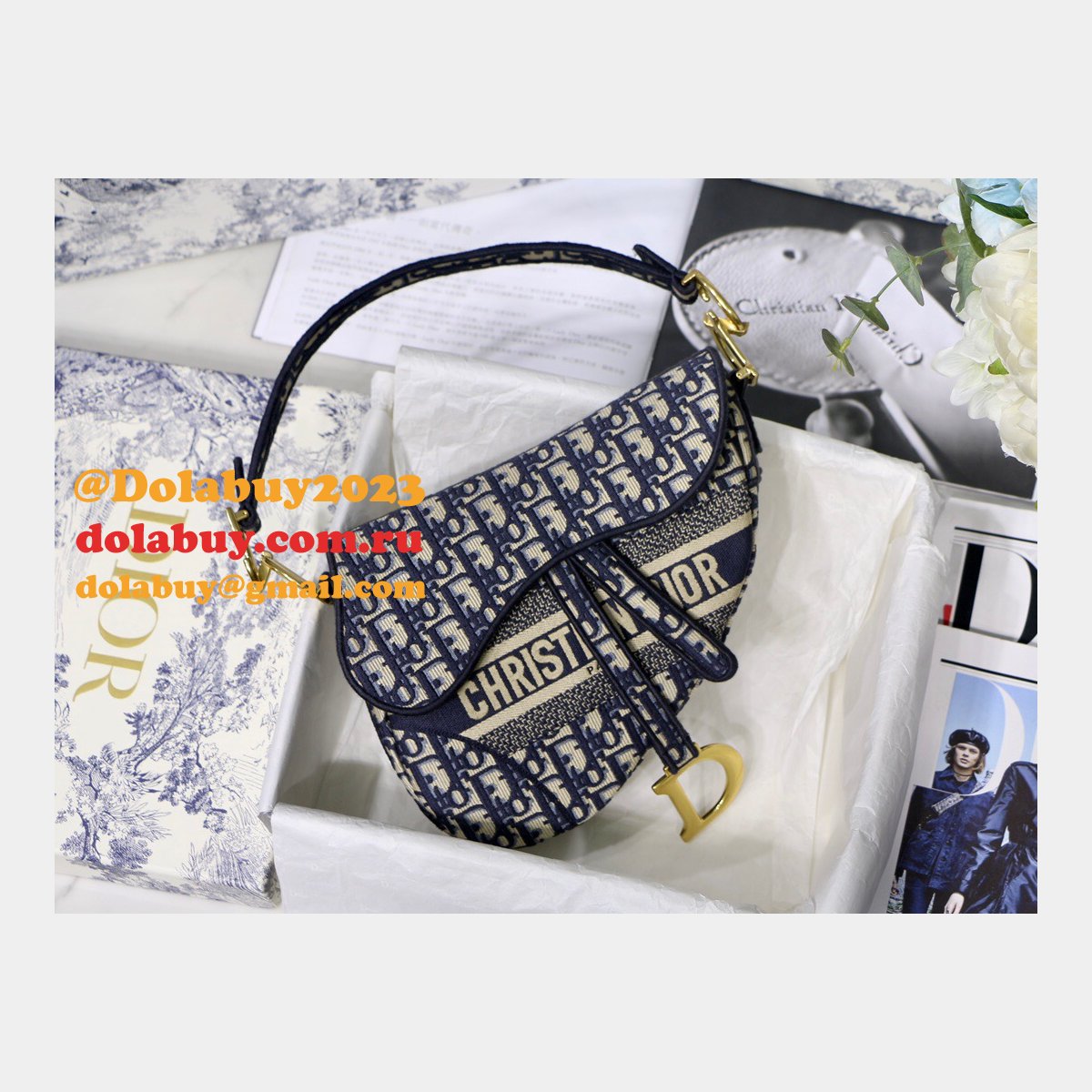 Replica Saddle Bag Blue Dior Oblique Jacquard