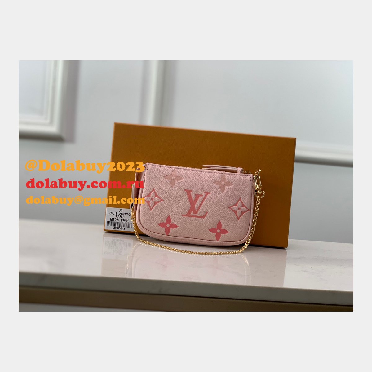 Louis Vuitton Wholesale Mini Pochette Accessoires Monogram Empreinte Leather M80501 Pink