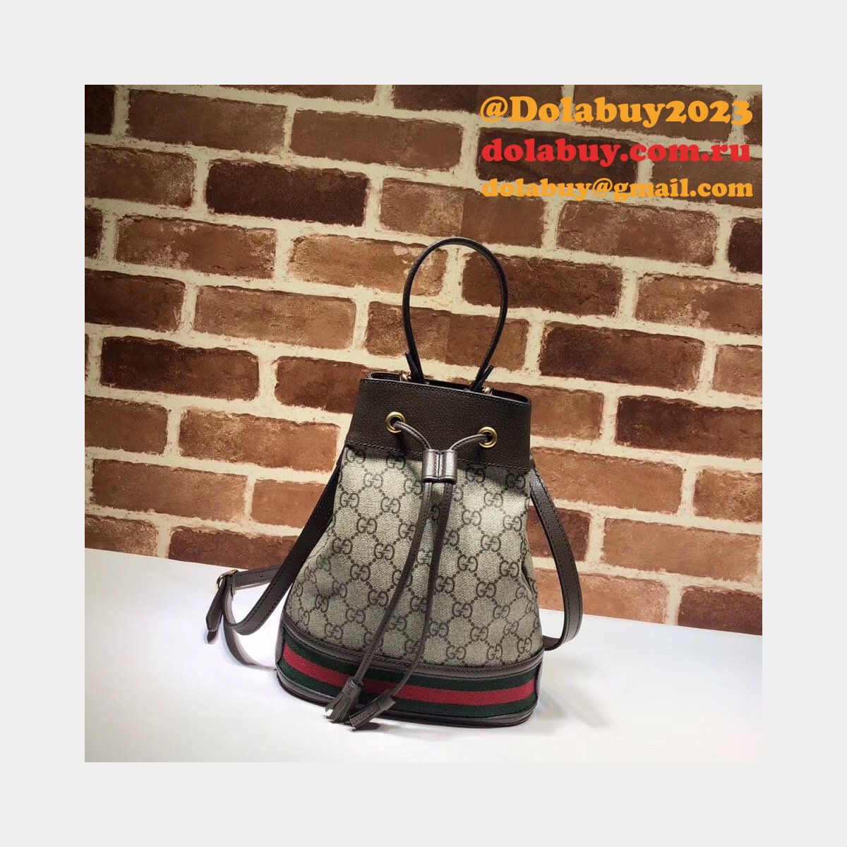 Beige/Ebony Knockoff 550621 GG Supreme Ophidia Small Bucket Bag