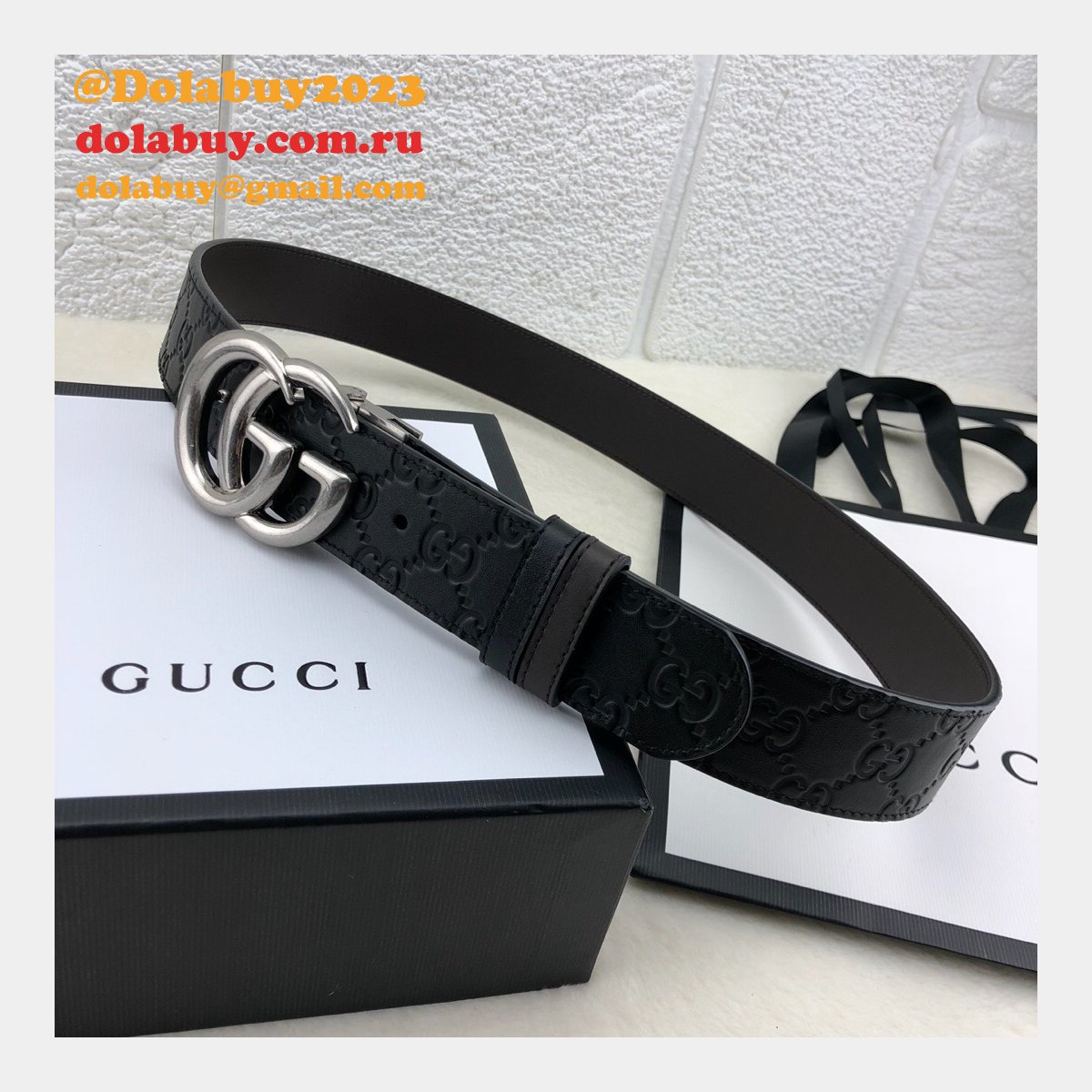 G*u*i belt with double g buckle 38mm-2 black fake