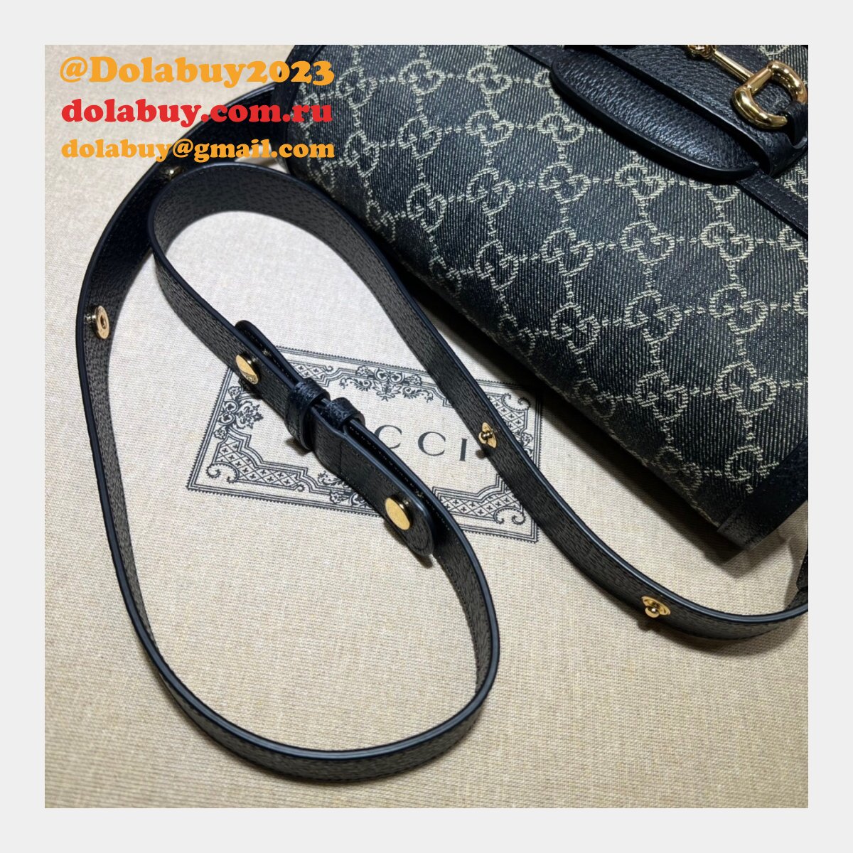 G*u*i designer horsebit 1955 shoulder 602204 fake bag in black and ivory gg