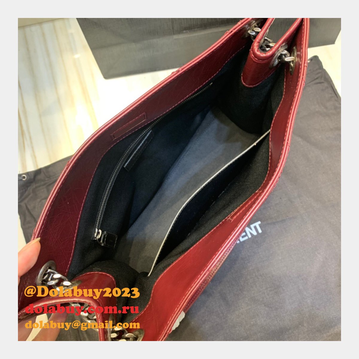 Replica YSL NIKI red shopping bag in crinkled vintage leather