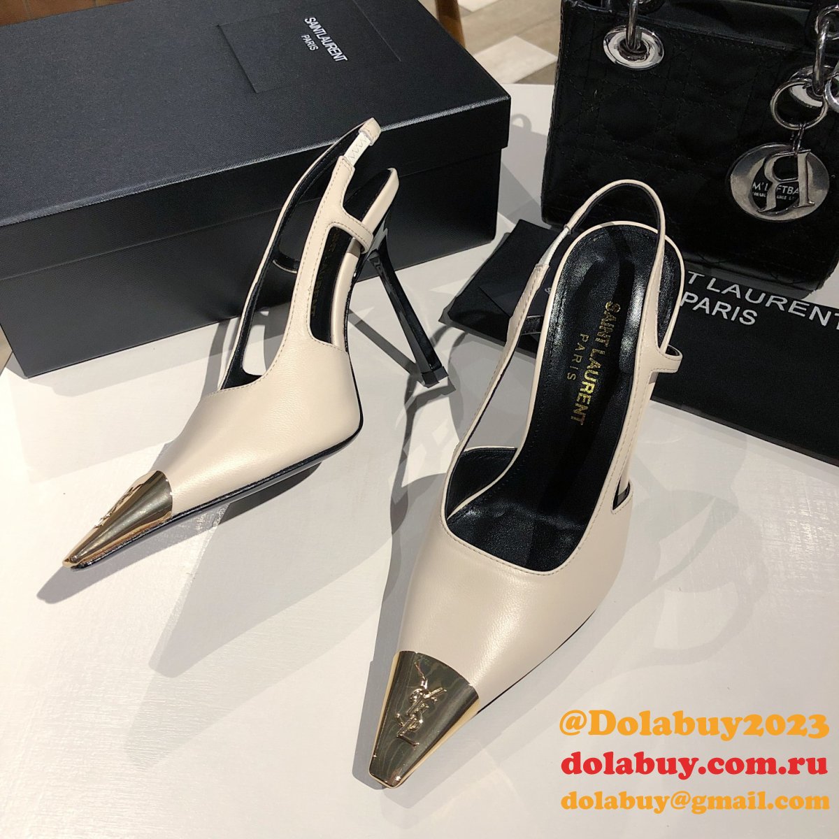 Luxury Saint Laurent Slingback Pumps In Patent Leather