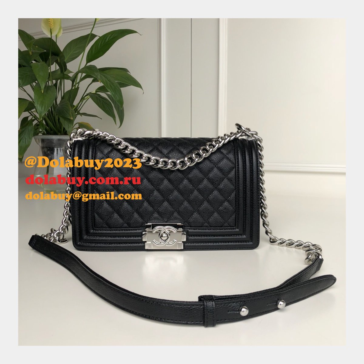 AAA+ CC Le Boy  Luxury Replica Black Bags Caviar 25cm