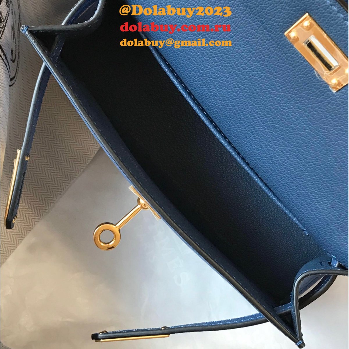 Hermes Blue Mini Kelly Replica Handbag Epsom leather